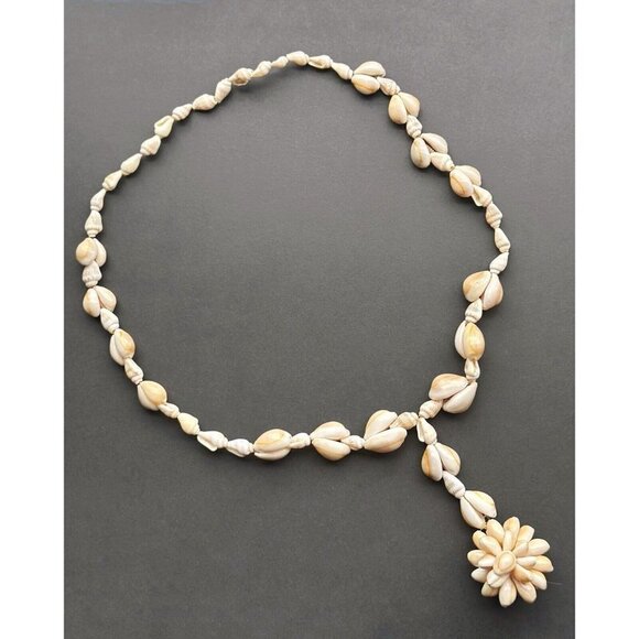 Hawaiian Cowrie Shell Hand-Crafted Vintage 24" Thick Floral Lei Necklace - Picture 2 of 8